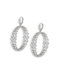 Cubic Zirconia Double Row Drop Hoop Earrings in Rhodium Plated
