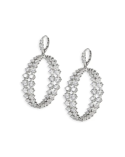 Nadri Cubic Zirconia Double Row Drop Hoop Earrings