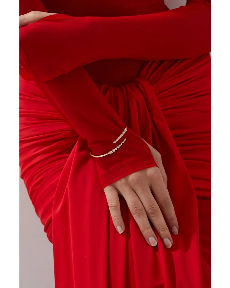 Cubic Zirconia Bypass Bangle Bracelet in 18K Gold Plated