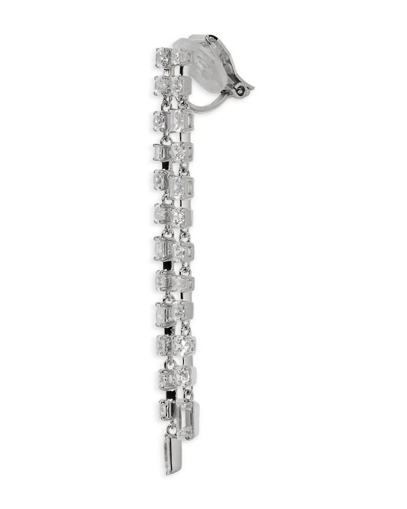 Cubic Zirconia Double Row Linear Drop Earrings in Rhodium Plated