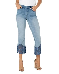 Hannah Mid Rise Crop Flare Jeans Indigo Crochet