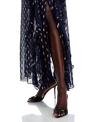 Metallic Crescent Chiffon Ruffle Gown
