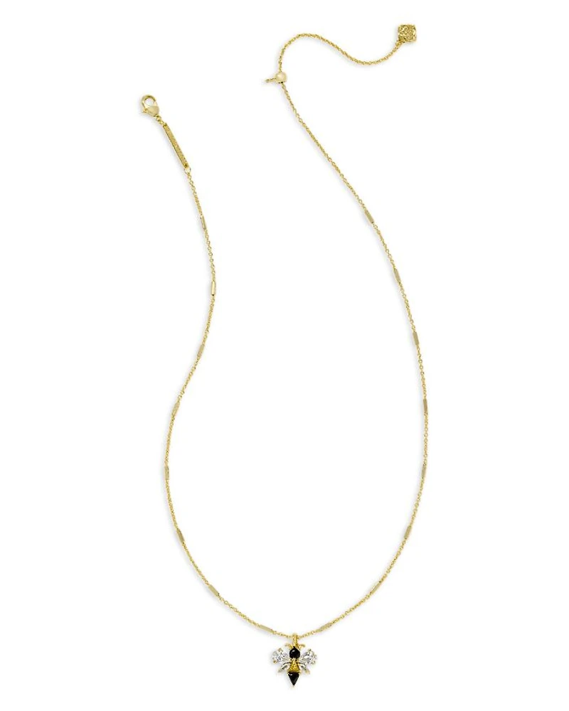 Mixed Crystal Bee Pendant Necklace in 14K Gold Plated, 18"