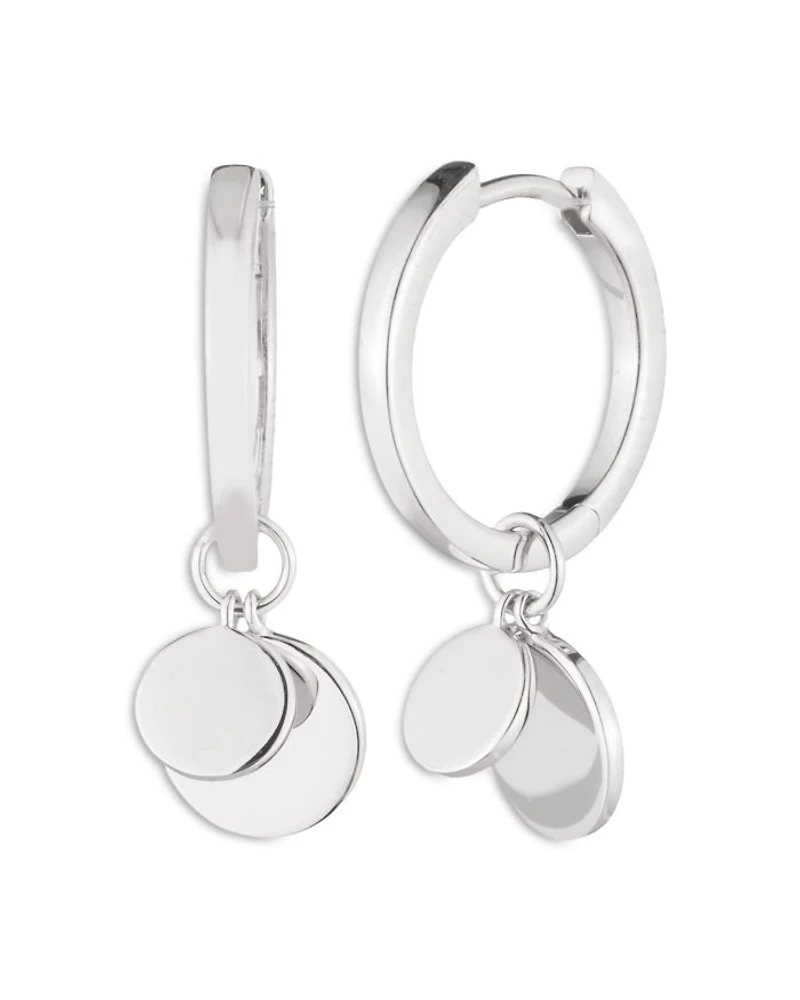 Disc Charm Hoop Earrings in Sterling Silver