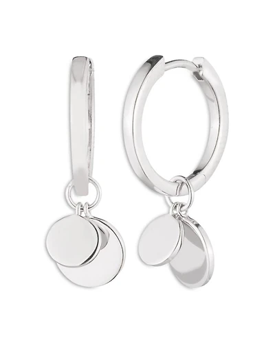 Disc Charm Hoop Earrings in Sterling Silver