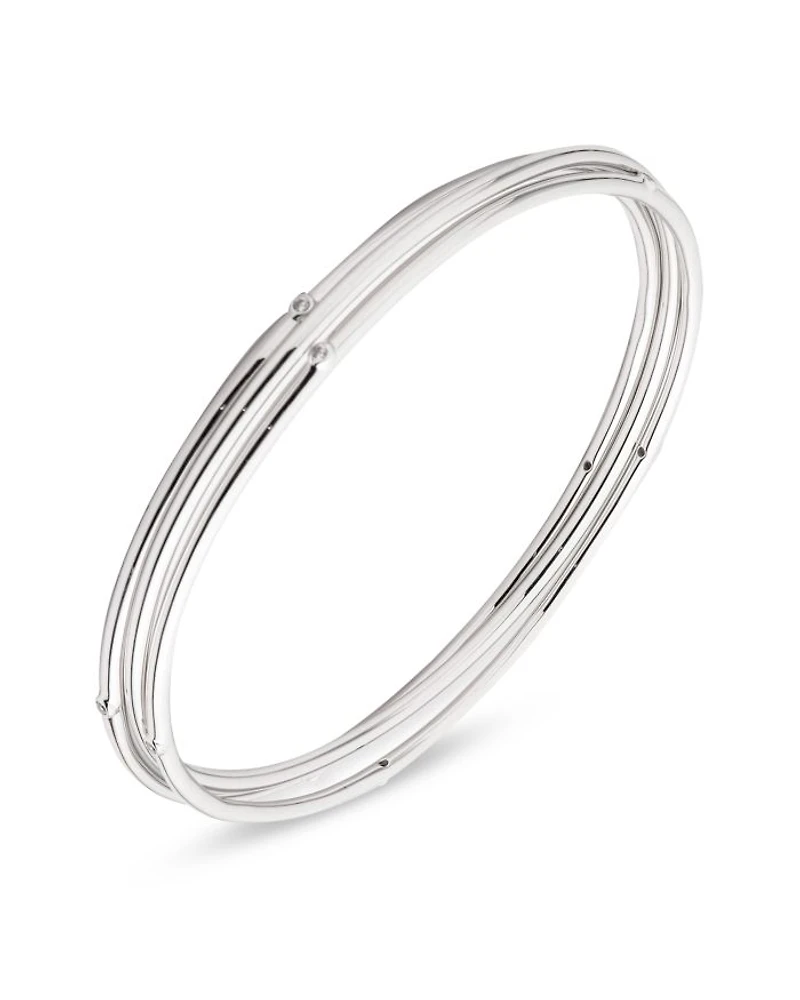 Cubic Zirconia Bangle Bracelets in Sterling Silver, Set of 3