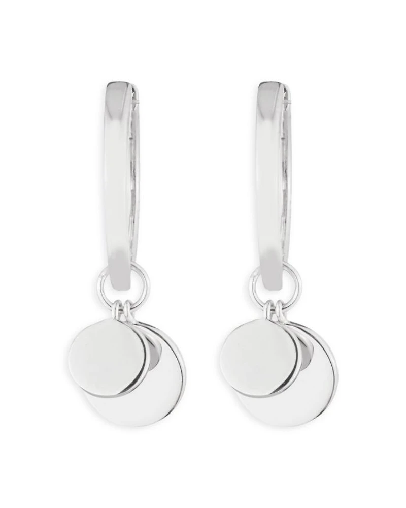Disc Charm Hoop Earrings in Sterling Silver