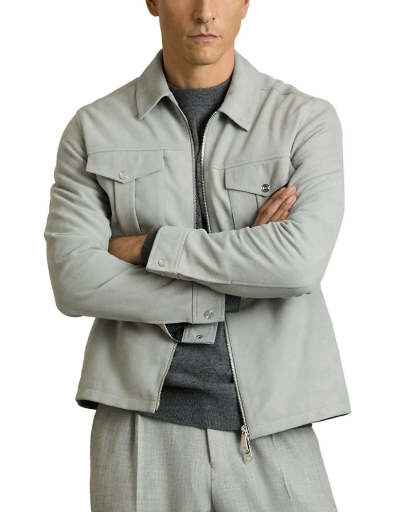 Slim Fit Belle Suede Zipper Shacket