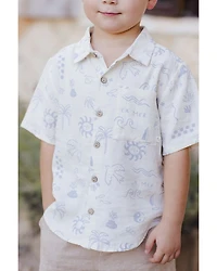 Boys' Mediterranean Print Short Sleeve Linen Shirt - Little Kid