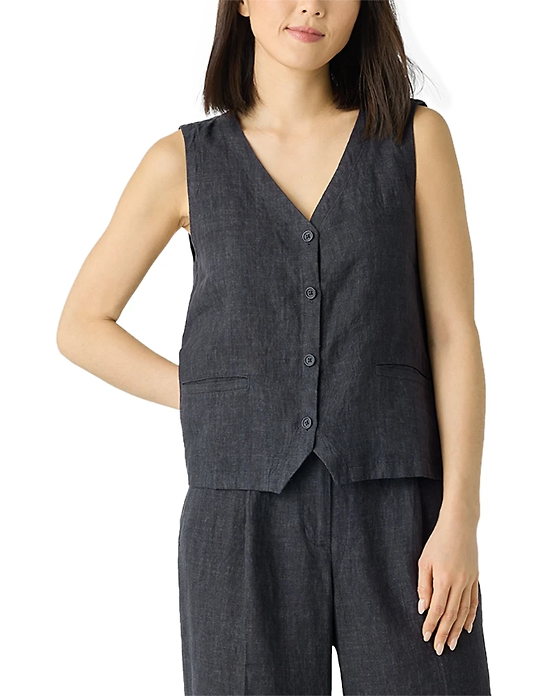 Eileen Fisher Washed Linen Delave Tie Back Vest
