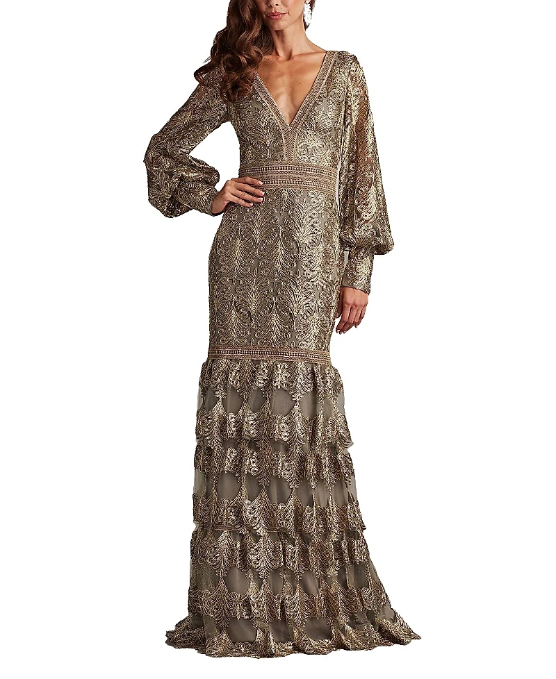 Tadashi Shoji Aponi Tiered Sequin Embroidered Gown