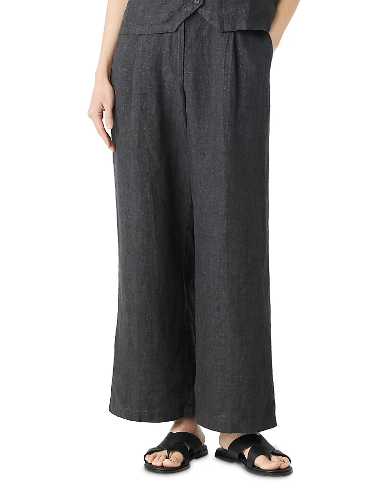 Eileen Fisher Washed Linen Delave Pleated Wide Leg Pants