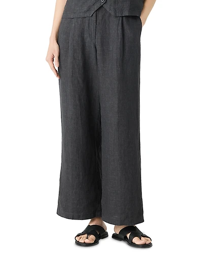 Eileen Fisher Washed Linen Delave Pleated Wide Leg Pants