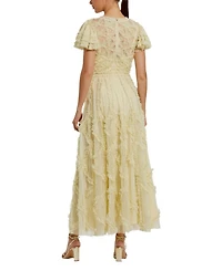 Solid Mesh Dotted Micro Ruffle High Neck Dress
