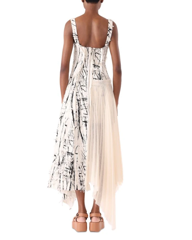 Brushstroke Fray Jacquard Asymmetric Dress