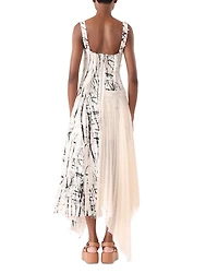 Brushstroke Fray Jacquard Asymmetric Dress