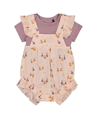 Deux par Girls' Printed Muslin Shortall and Organic Cotton Onesie Set - Baby