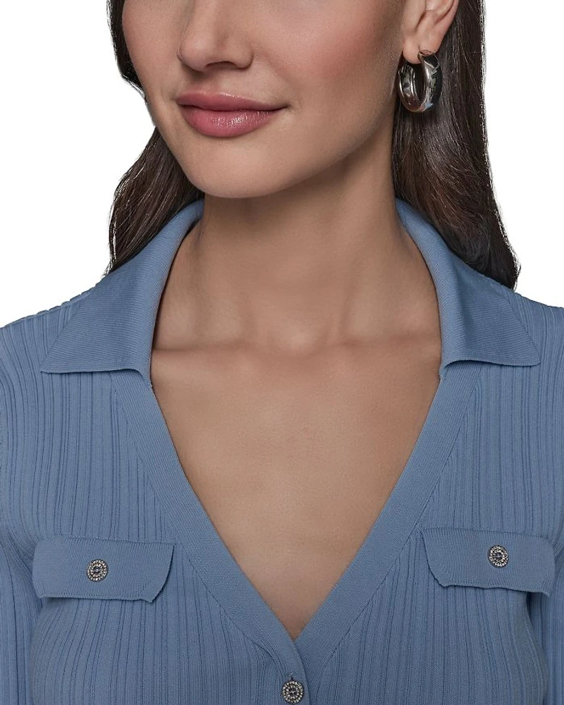 KARL LAGERFELD PARIS Collared Rib Sweater Top