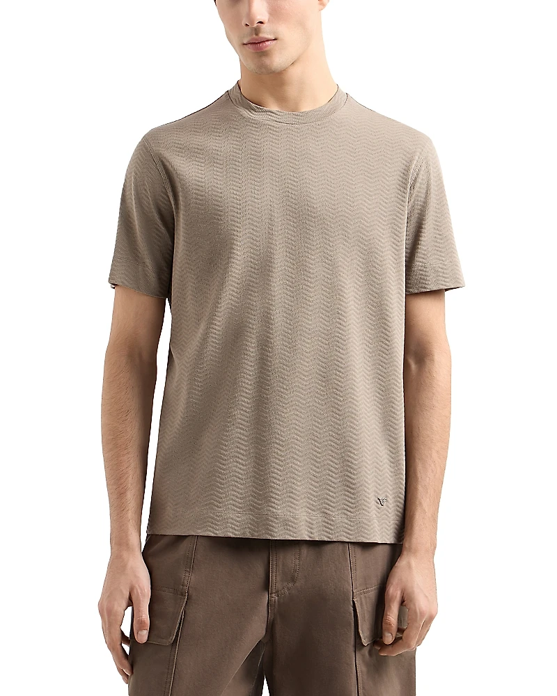 Emporio Armani Textured Cotton Allover Jacquard Chevron Motif Tee