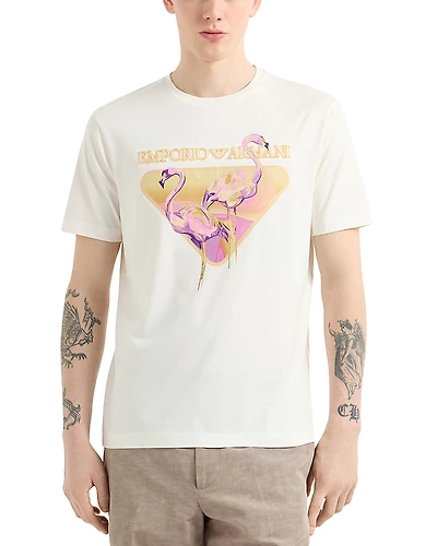 Emporio Armani Cotton Flamingo Motif Tee