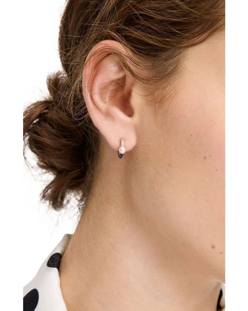 Imitation Pearl, Pavé & Enamel Huggie Hoop Earrings