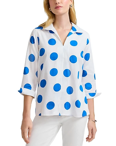 Foxcroft Agnes 3/4 Sleeved Dot Shirt