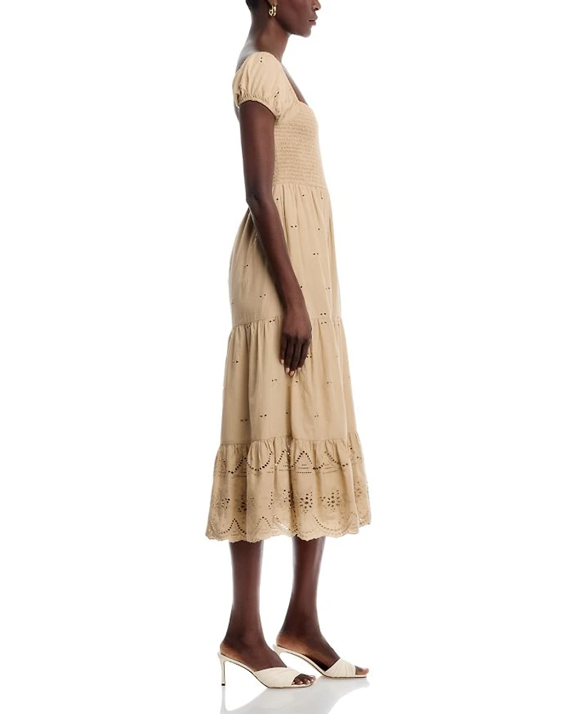 Eyelet Off The Shoulder Midi Dress