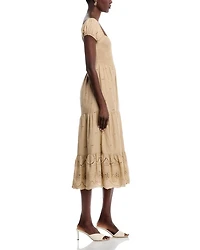 Eyelet Off The Shoulder Midi Dress