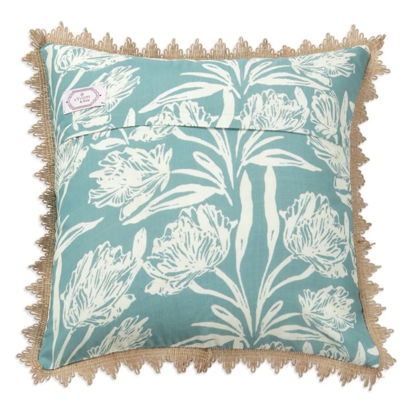 Deep Sea Coral Embroidered Reversible Cushion, 20" x 20"