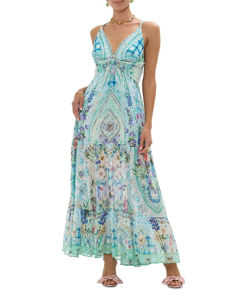 Bead Strap Gathered Panel Dress