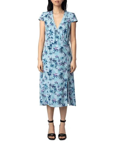 Rapaz Sunset Palm Mist Print Silk Dress