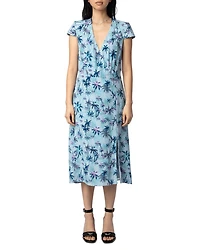 Rapaz Sunset Palm Mist Print Silk Dress