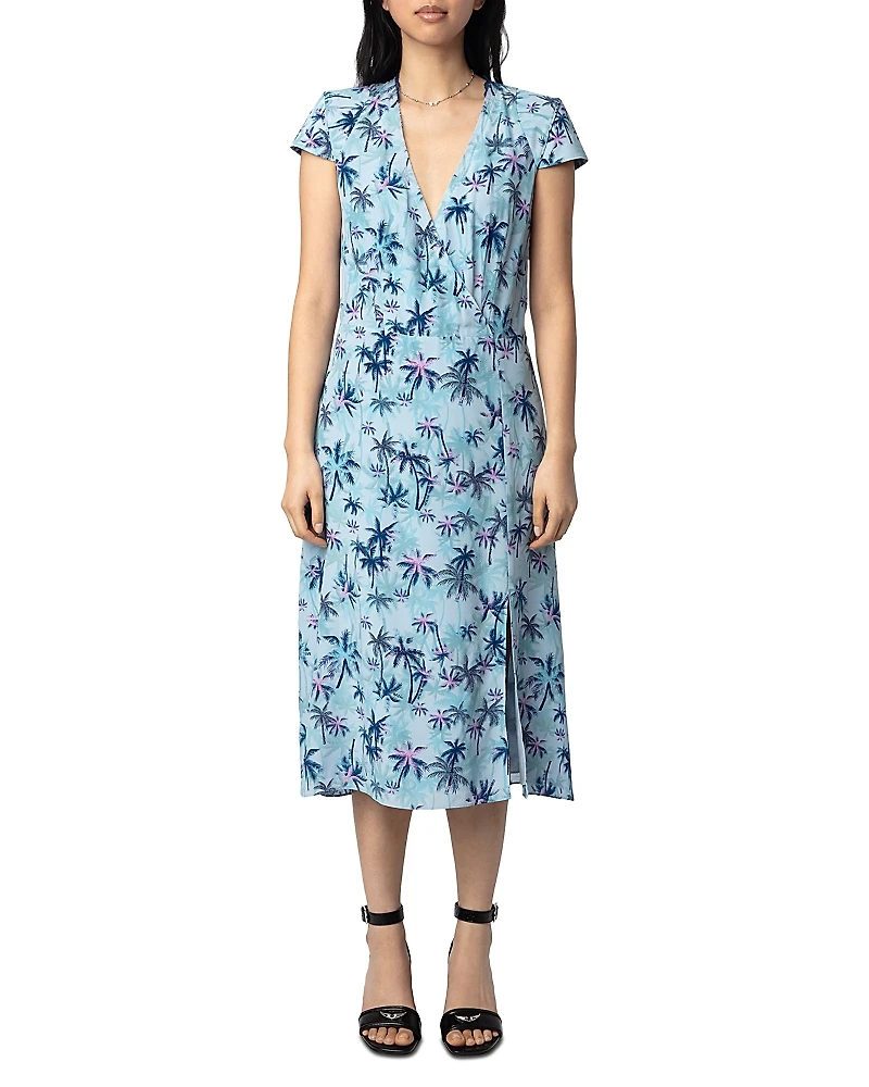 Zadig & Voltaire Rapaz Sunset Palm Mist Print Silk Dress