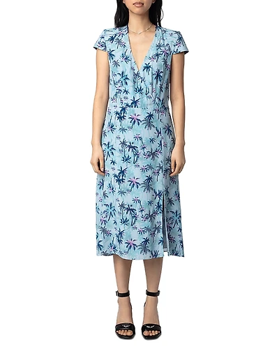 Zadig & Voltaire Rapaz Sunset Palm Mist Print Silk Dress