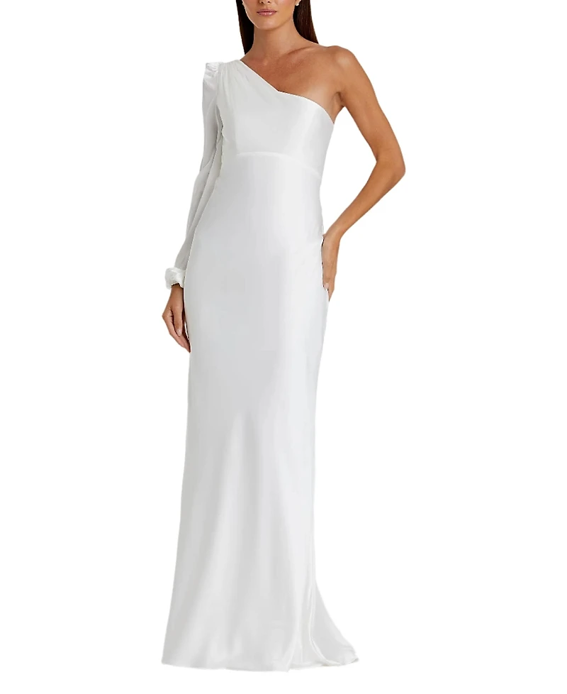 Mac Duggal One Shoulder Blouson Sleeve Gown