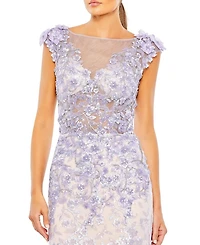 Embellished Cap Sleeve Cowl Neck Trumpet Gown