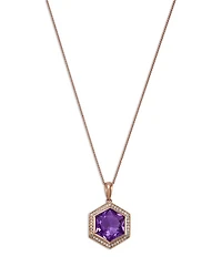 Amethyst & Diamond Bezel Pendant Necklace in 14K Rose Gold, 18"