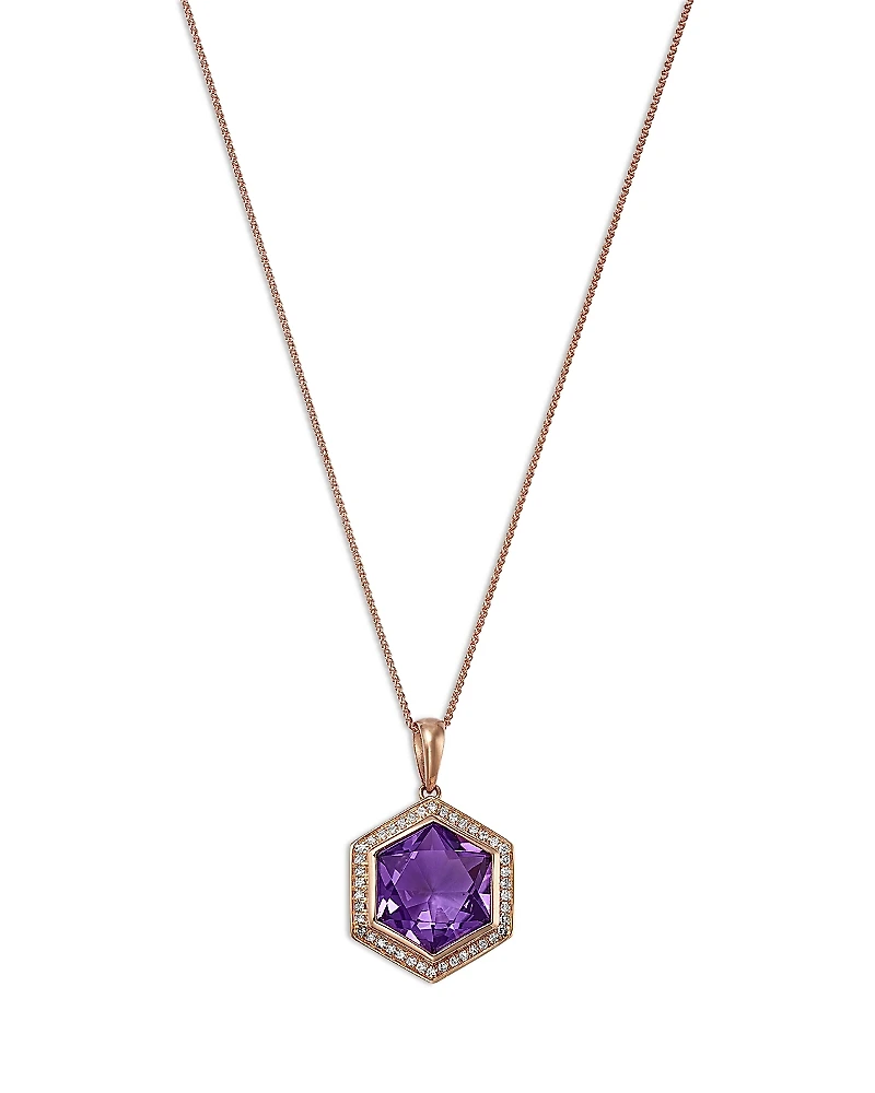 Bloomingdale's Fine Collection Amethyst & Diamond Bezel Pendant Necklace