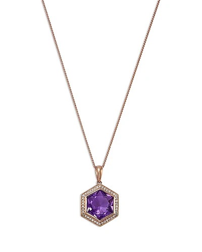 Bloomingdale's Fine Collection Amethyst & Diamond Bezel Pendant Necklace
