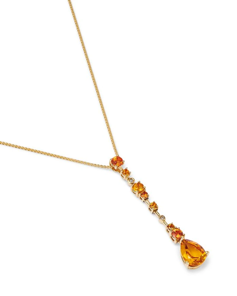 Citrine, Orange Sapphire & Diamond Pendant Necklace in 14K Yellow Gold, 18"