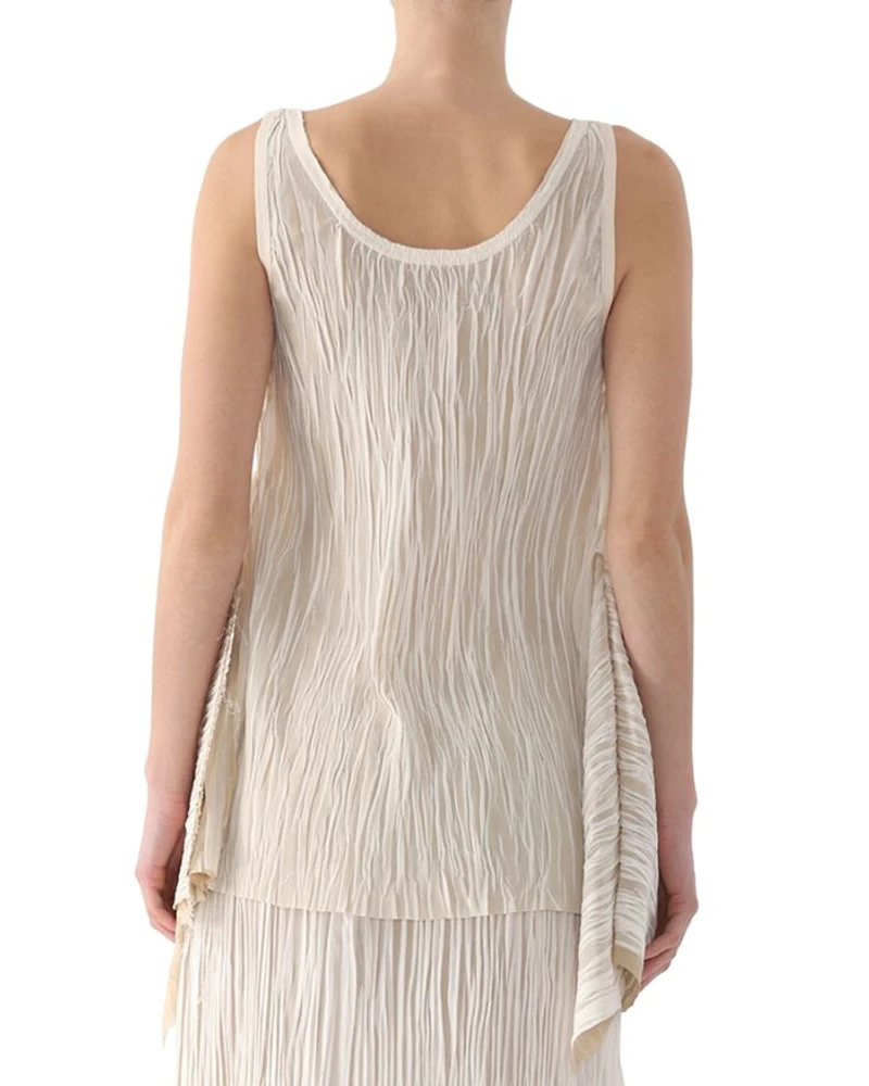 Bicolor Scoop Neck Pleated Top