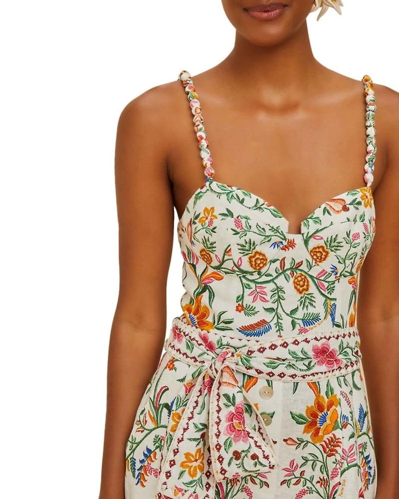 Delicate Forest Off White Linen Romper Swim Cover-Up