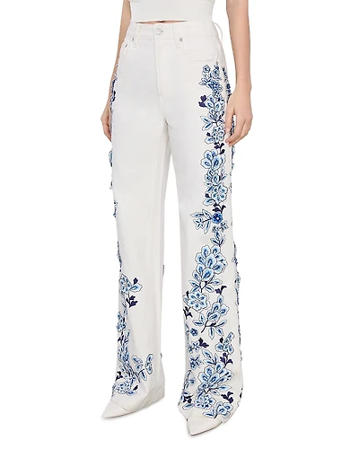 Alice and Olivia Weezy Floral Embroidered Pants