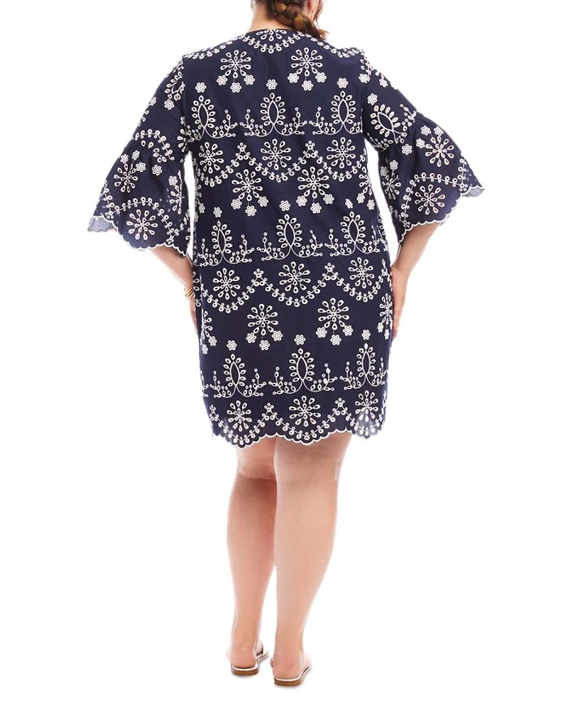 Plus Embroidered Flare Sleeve Shift Dress