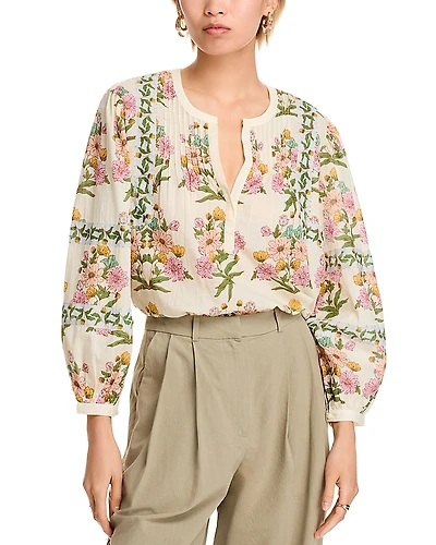 Aqua Floral Popover Top - Exclusive