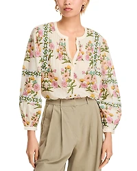 Aqua Floral Popover Top - Exclusive