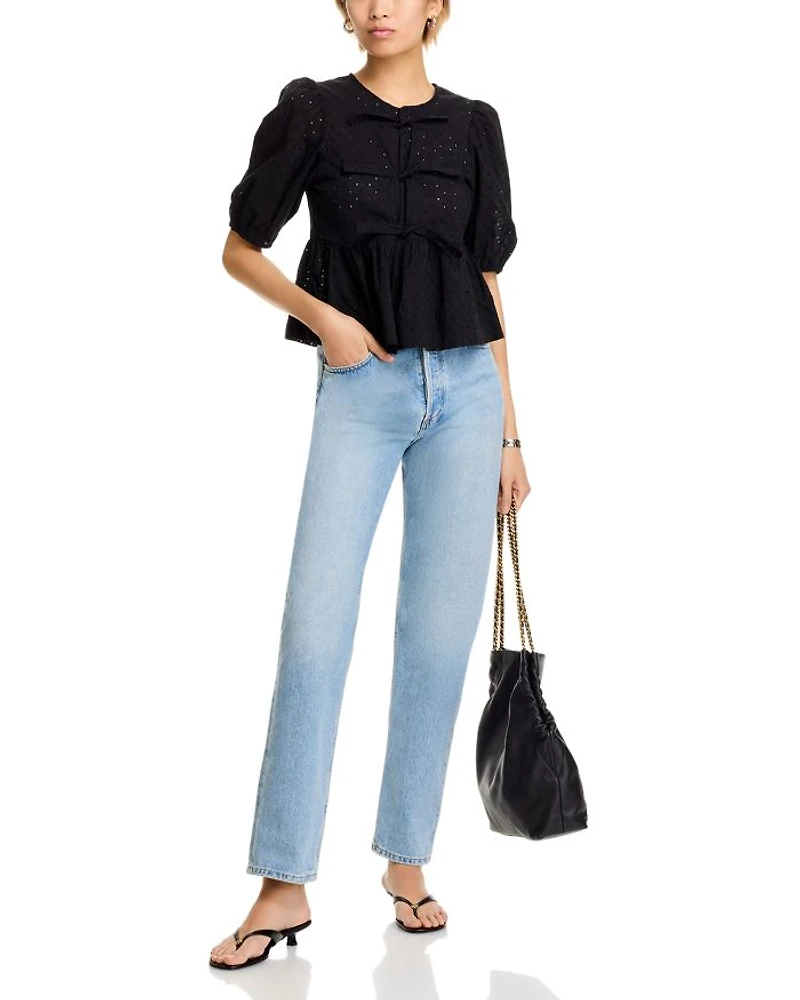 Paula Eyelet Tie Front Top