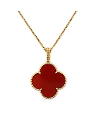 Magic Alhambra Pendant Long Necklace 18K Gold and Carnelian