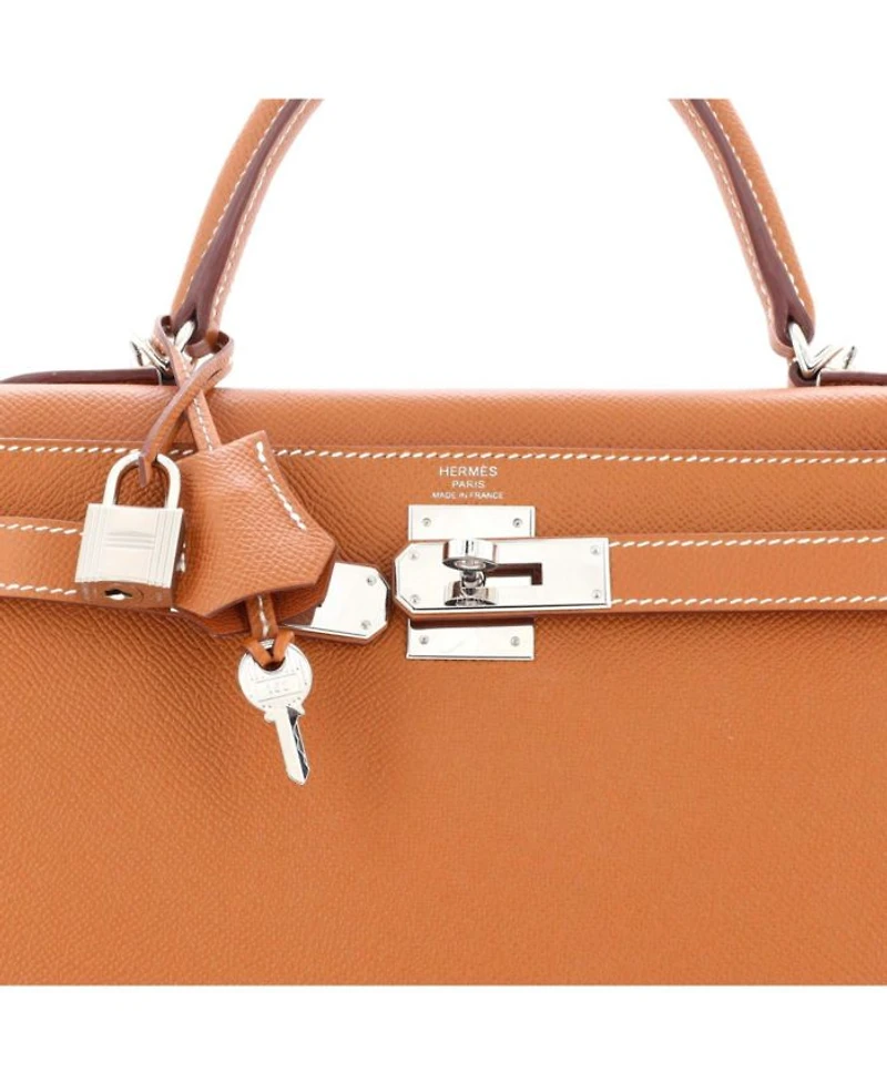 Kelly 28 Handbag Brown Epsom with Palladium Hardware