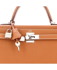 Kelly 28 Handbag Brown Epsom with Palladium Hardware